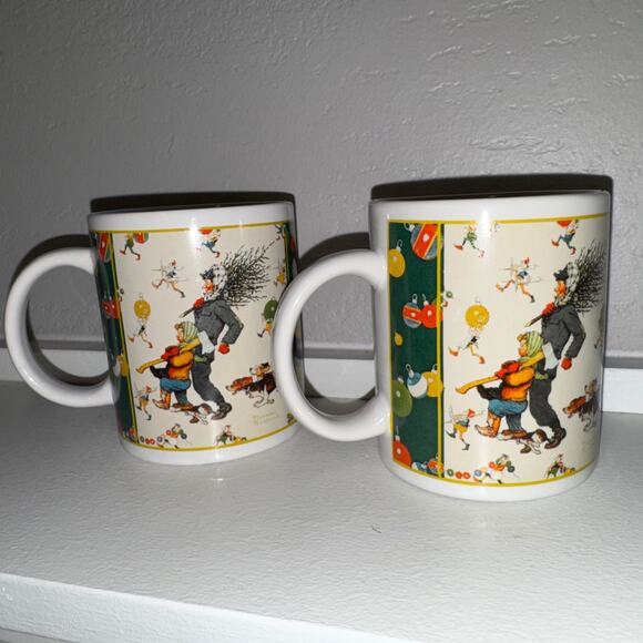 Pair of Norman Rockwell Christmas Mugs – Houston Harvest HH Hallmark 1997 - Picture 1 of 7
